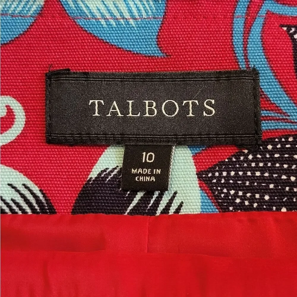 Talbots Red & Black Floral A-line Twill Skirt Size 10